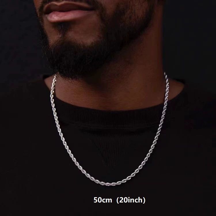 3MM White Gold Rope Chain - Clean Silver Twist