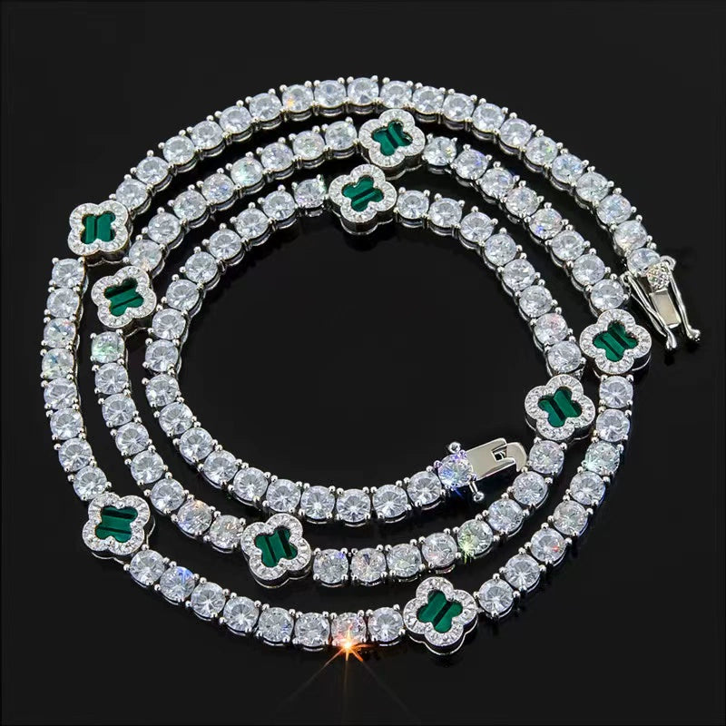 Coiled 4MM white gold tennis chain with its box clasp visible