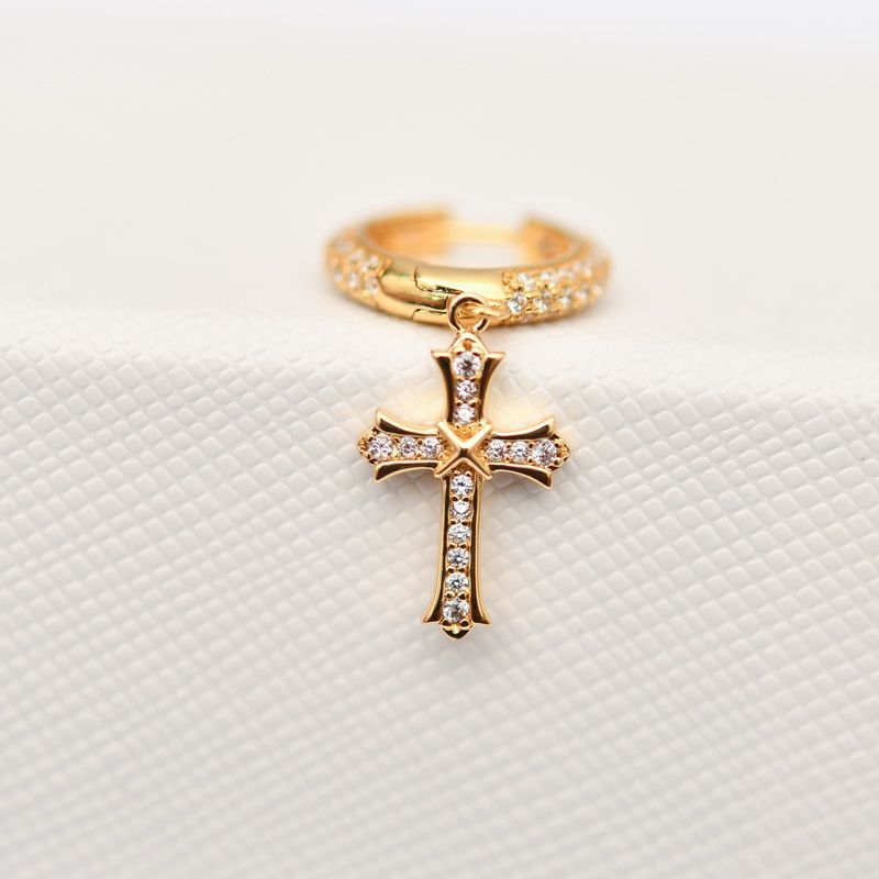 Gold Hoop Earrings - Iced Gothic Cross Drop