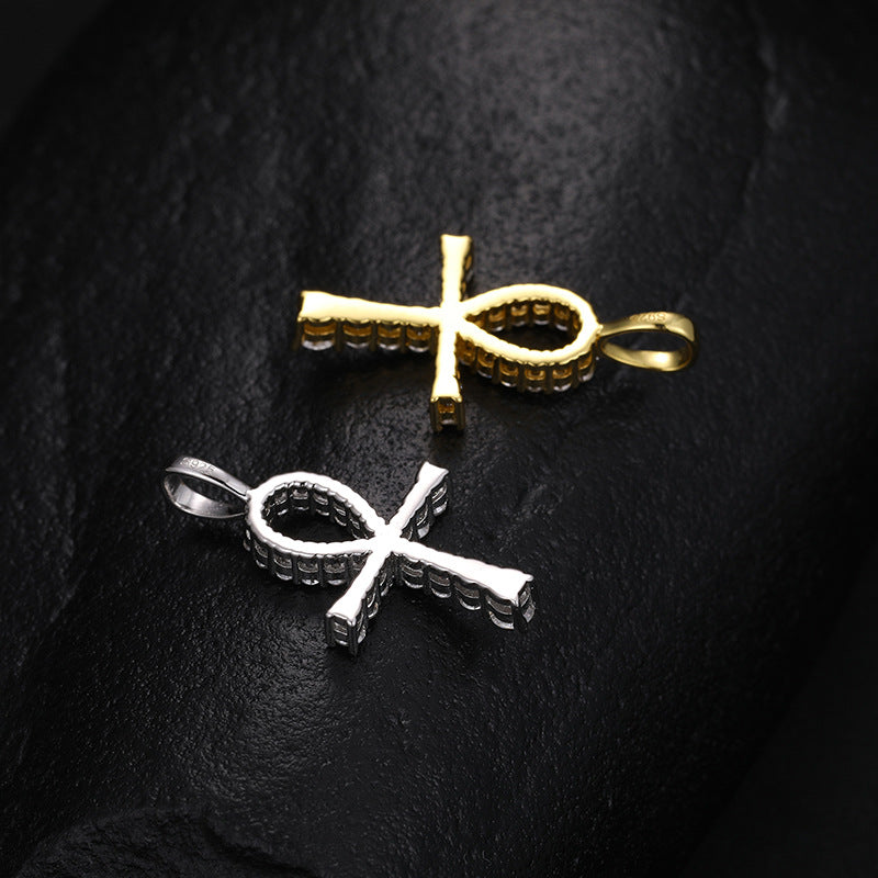 Gold Moissanite Pendant - S925 Iced Ankh Cross