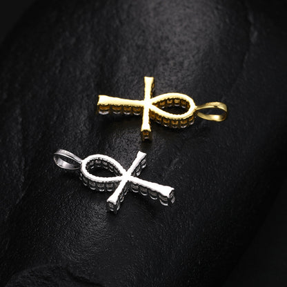 Gold Moissanite Pendant - S925 Iced Ankh Cross