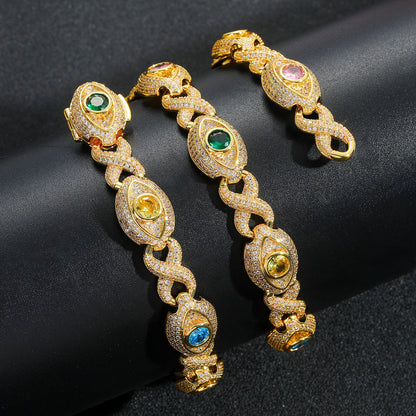 14MM Gold Evil Eye Bracelet - Multicolor Stone Eyes
