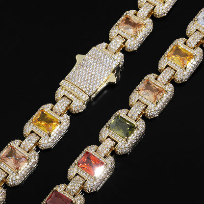 12MM Gold Tennis Chain - Multi-Color Baguette Stones