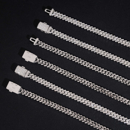 Five 5MM moissanite Cuban link chains placed side by side