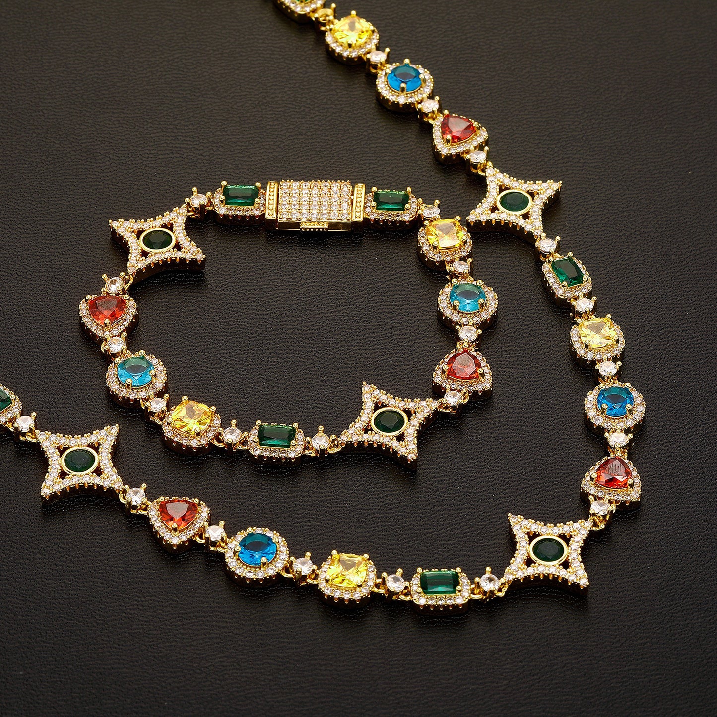 10MM Gold Cross Link Chain - Royal Gemstone Pattern