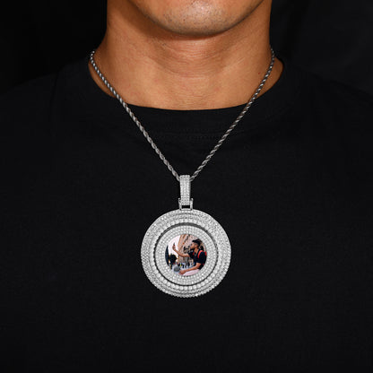 White Gold Picture Pendant - Heavyweight Rotating Photo Disc
