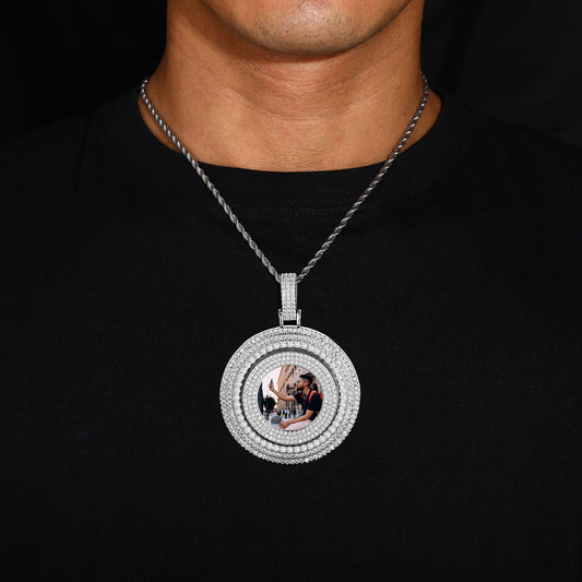 White Gold Picture Pendant - Heavyweight Rotating Photo Disc