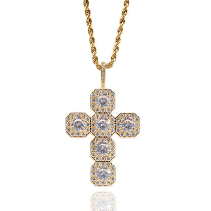 Gold Cross Pendant - Five Stone Halo Cross