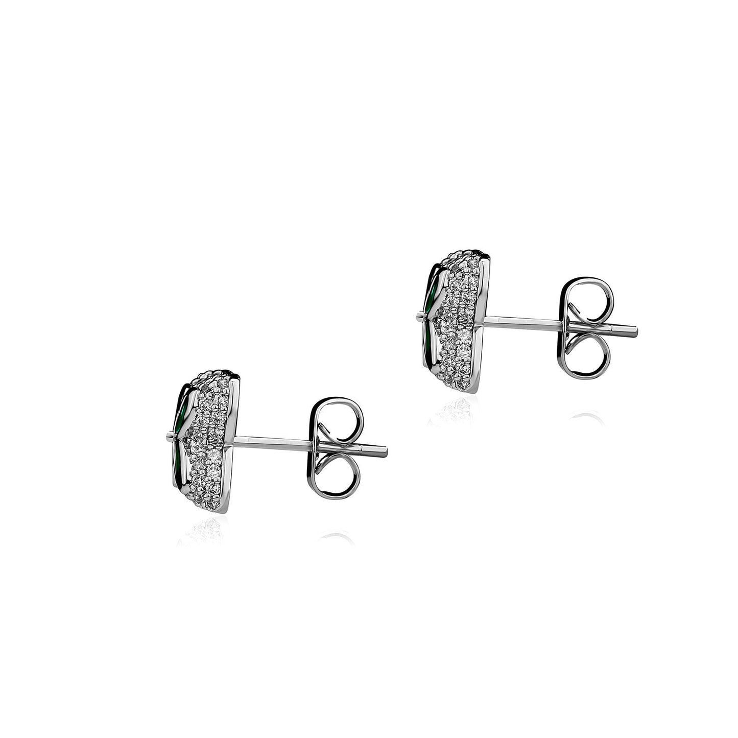 Gold Stud Earrings - Green Four-Leaf Clover