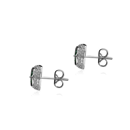 Gold Stud Earrings - Green Four-Leaf Clover