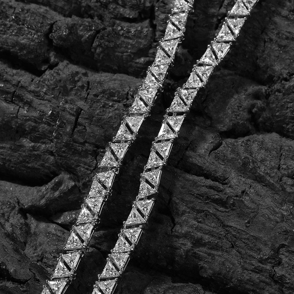 5MM White Gold Pyramid Tennis Chain - Men's Silver Chain