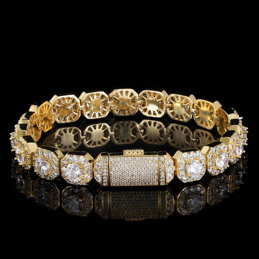 10MM Gold Link Bracelet - Iced Cushion Halo Links