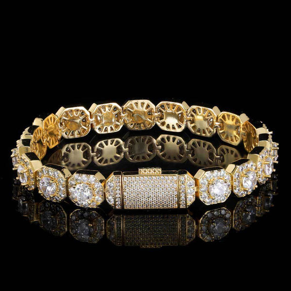 10MM Gold Link Bracelet - Iced Cushion Halo Links