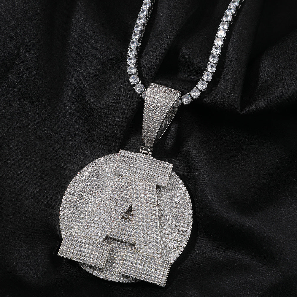 White Gold Custom Initial Pendant - Iced Out 3D Initial Medallion