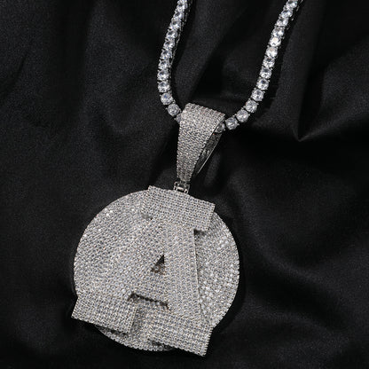 White Gold Custom Initial Pendant - Iced Out 3D Initial Medallion