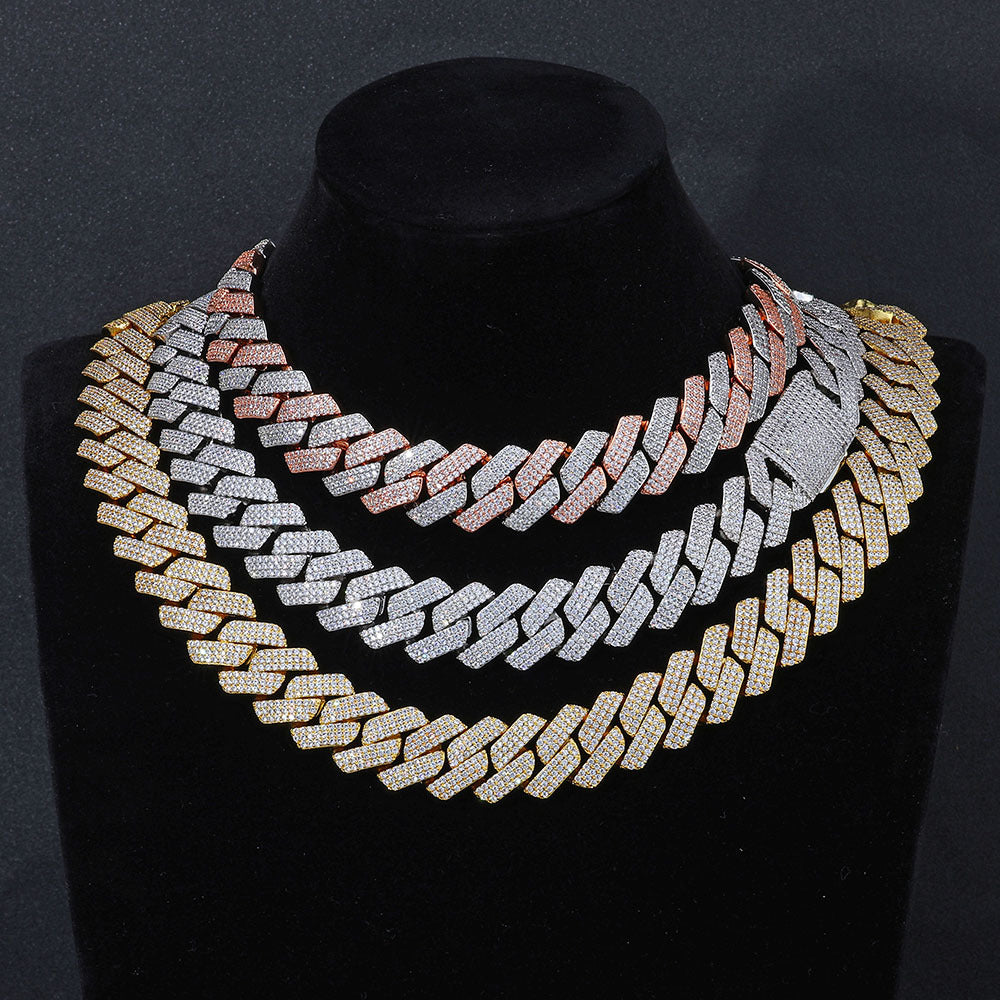 20MM Yellow Gold Iced Out Cuban Link Chain - 3 Row VVS