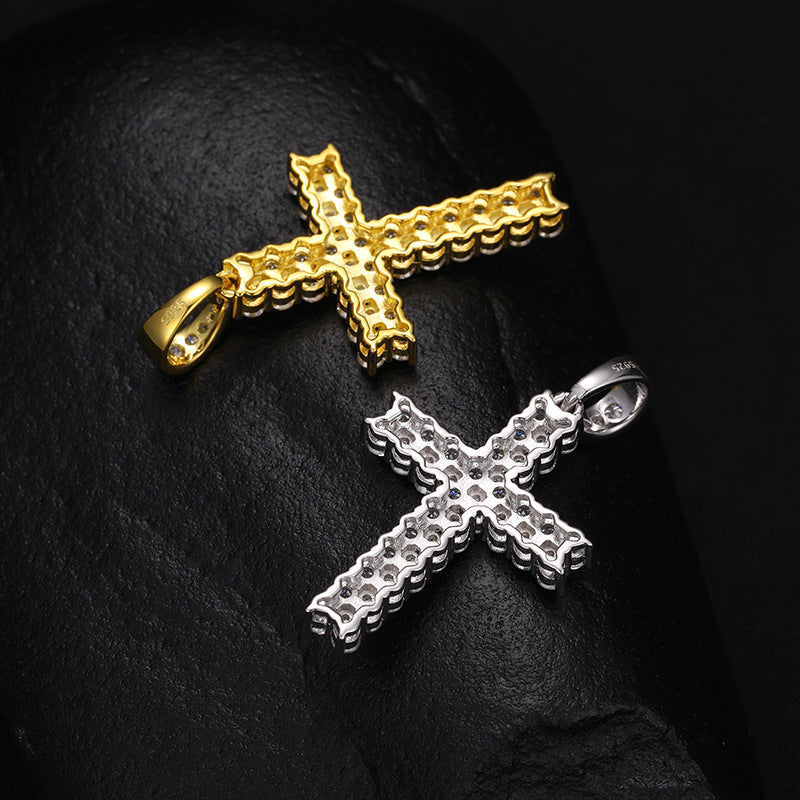 Moissanite Cross Pendant - Gold S925 VVS Round Stone