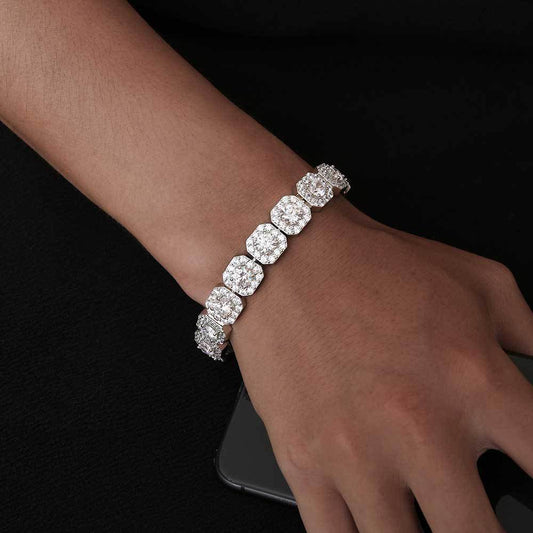 12MM White Gold Link Bracelet - Iced Cushion Halo Links