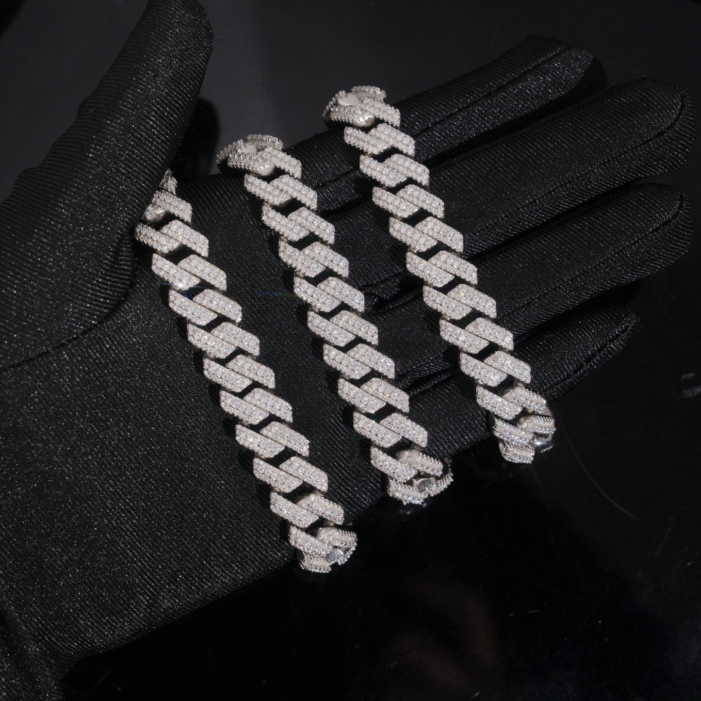 12MM Moissanite Cuban Link Chain - 3 Row Iced S925 Silver