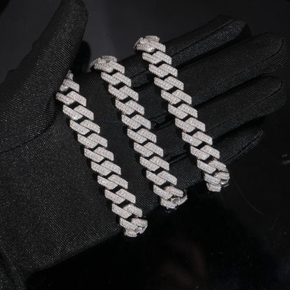 12MM Moissanite Cuban Link Chain - 3 Row Iced S925 Silver