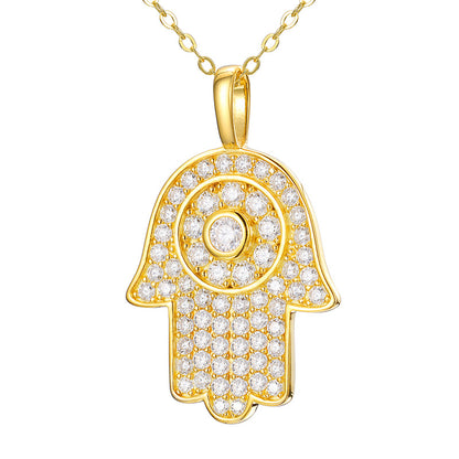 Moissanite Hamsa Pendant - Gold S925 Circular Halo