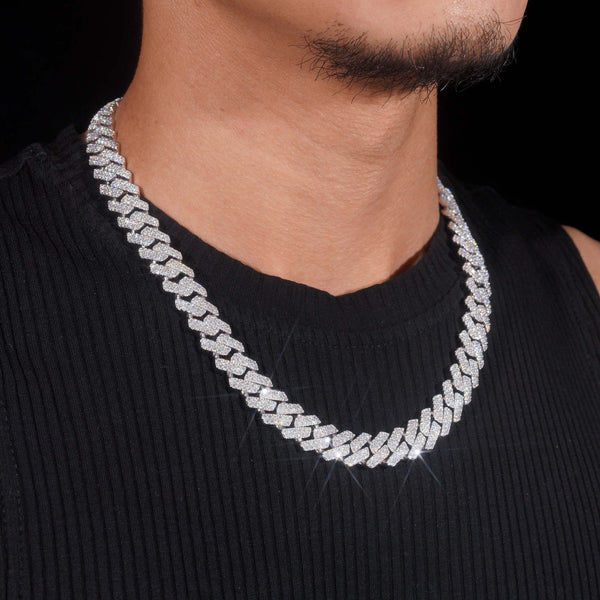 14MM Moissanite Cuban Link Chain - Trapezoid Iced VVS S925