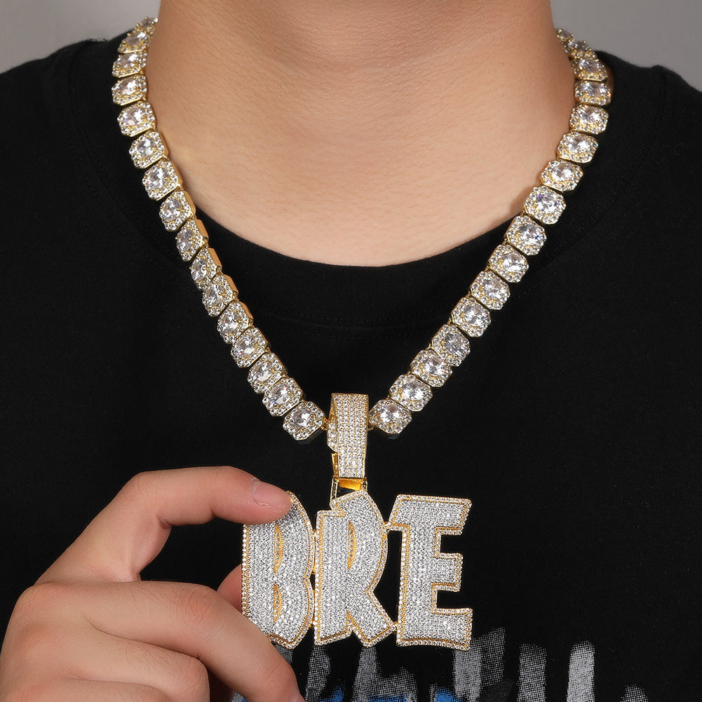 Gold Custom Name Pendant - Iced Out Old English Letters
