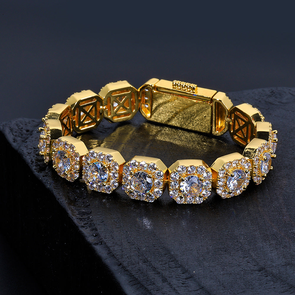 12MM Gold Link Bracelet - Iced Cushion Halo Links