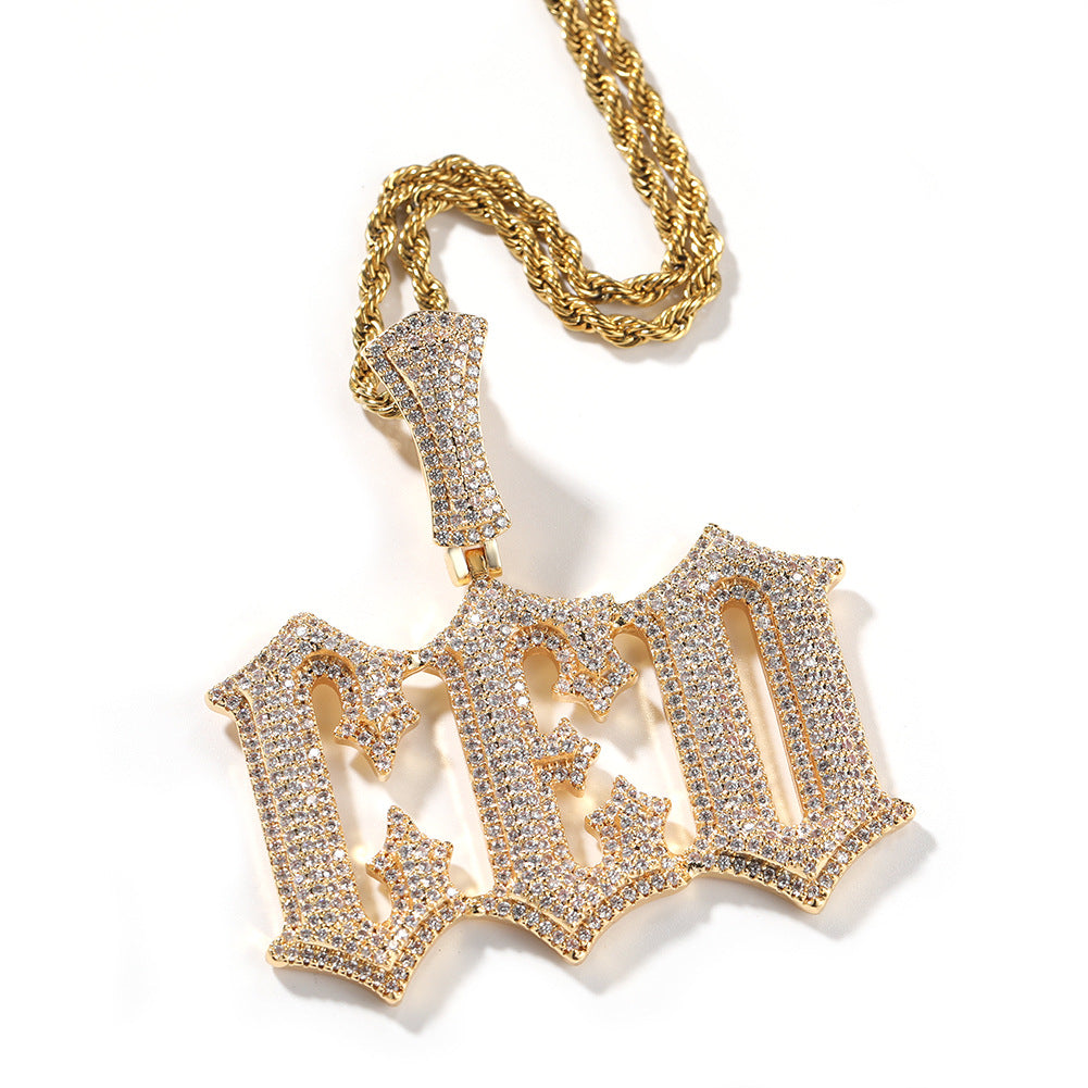 Gold Custom Name Pendants - Iced Out Gothic Name Design