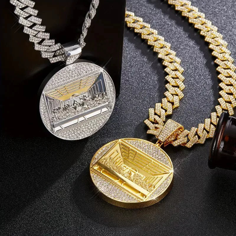 Gold Jesus Pendant - Iced Last Supper Scene