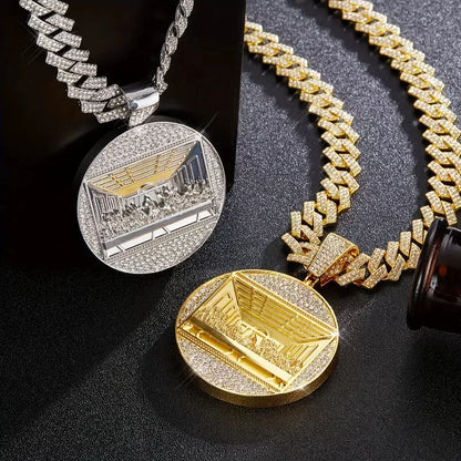Gold Jesus Pendant - Iced Last Supper Scene