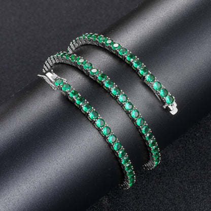 4MM White Gold Tennis Chain - Green Emerald Stones
