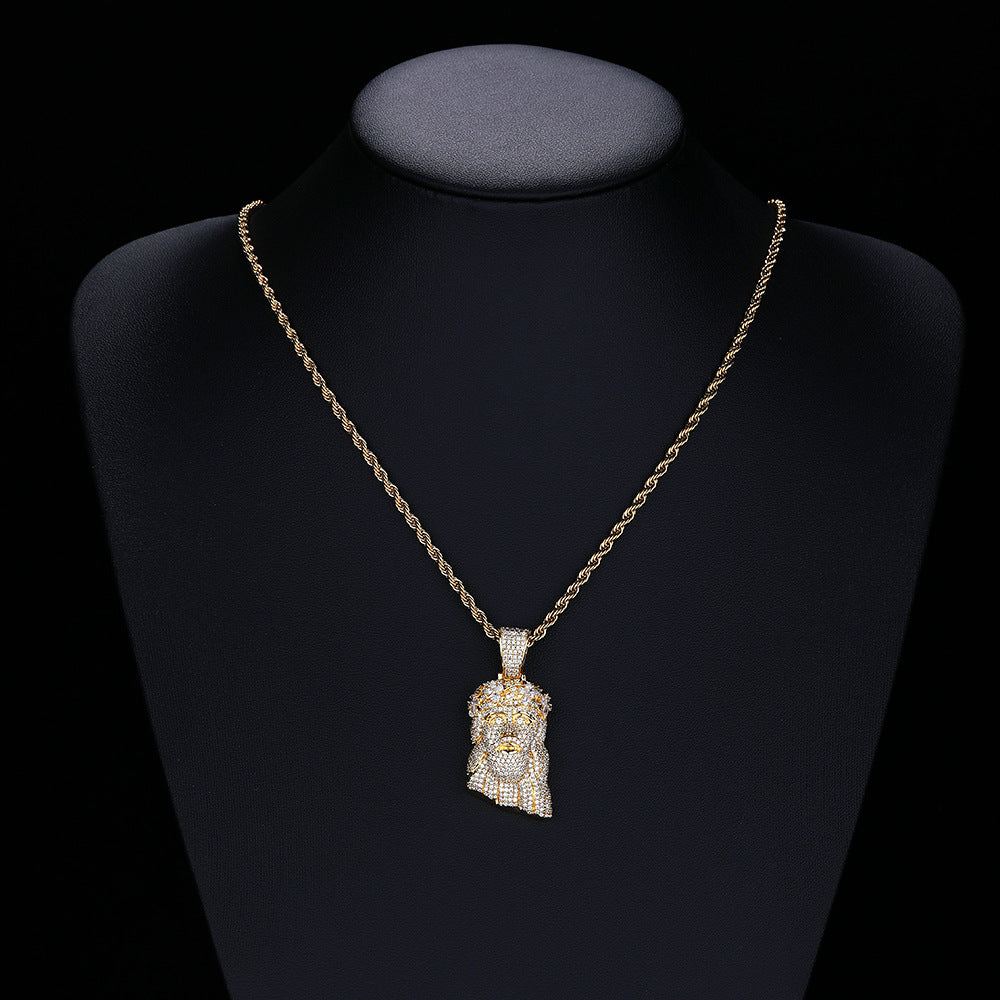 Gold Jesus Pendant - Mini Crowned Jesus Head