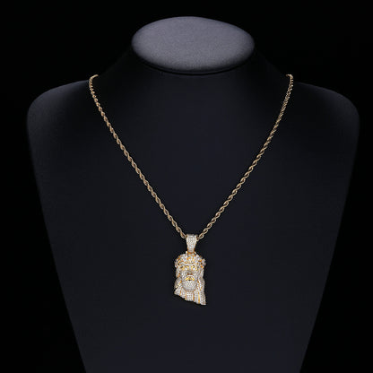 Gold Jesus Pendant - Mini Crowned Jesus Head