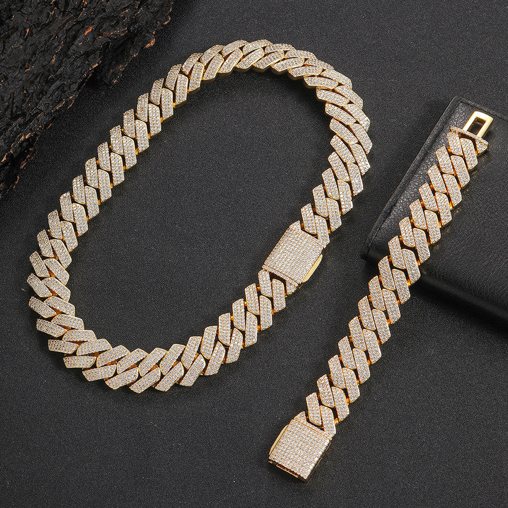 20MM Yellow Gold Iced Out Cuban Link Chain - 3 Row VVS