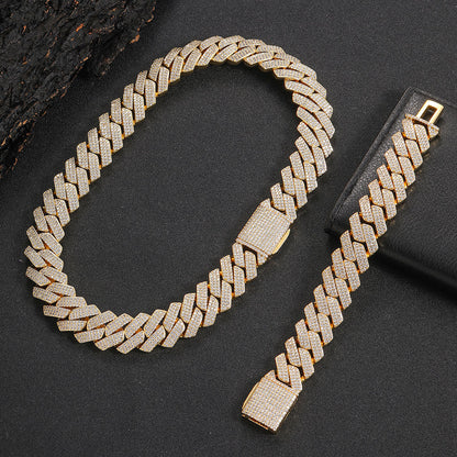 20MM Yellow Gold Iced Out Cuban Link Chain - 3 Row VVS
