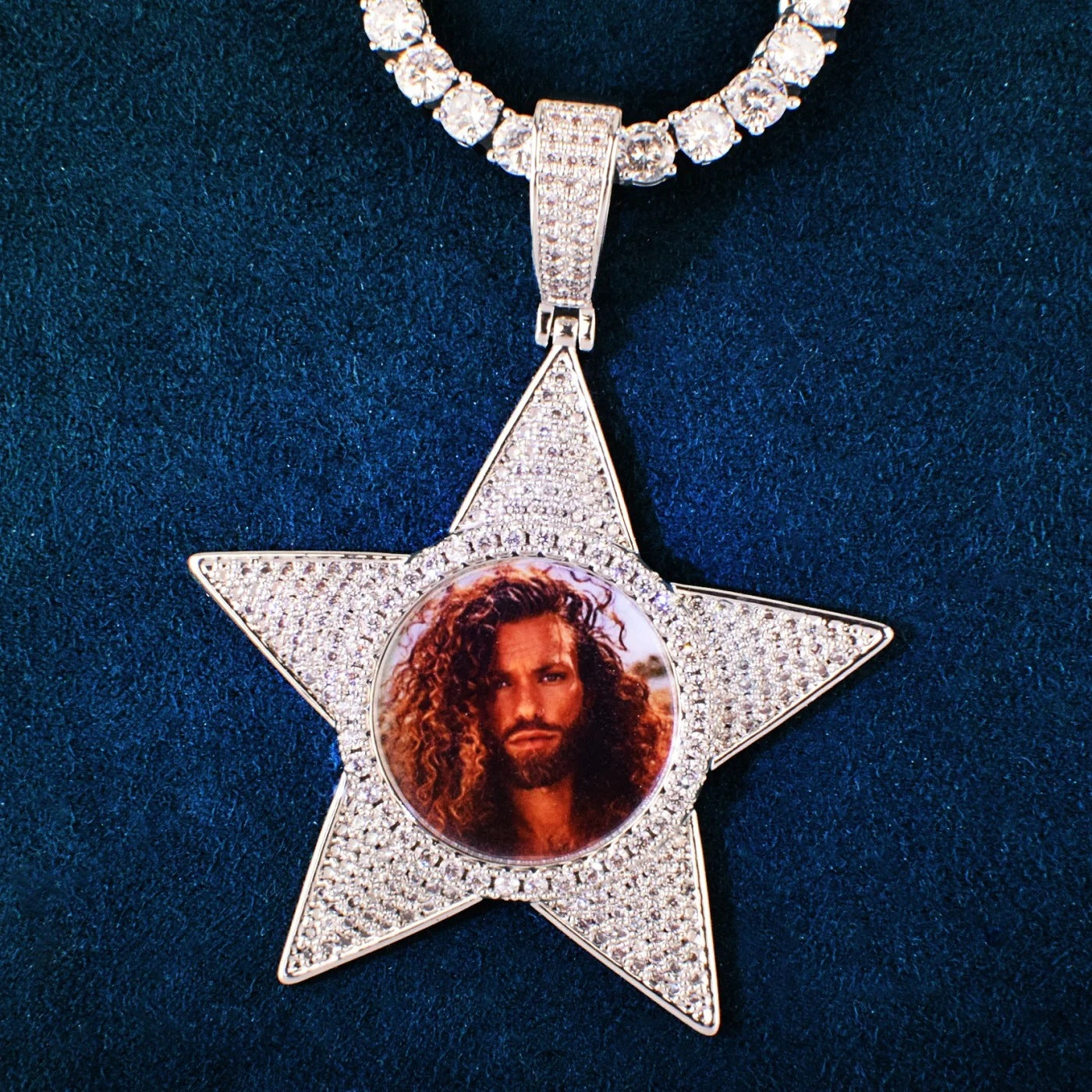 White Gold Picture Pendant - Iced Star Portrait