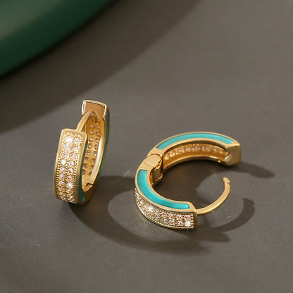 Gold Hoop Earrings - Luminous Aqua Enamel