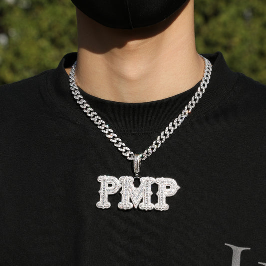 White Gold Custom Name Pendant - Baguette Gothic Nameplate