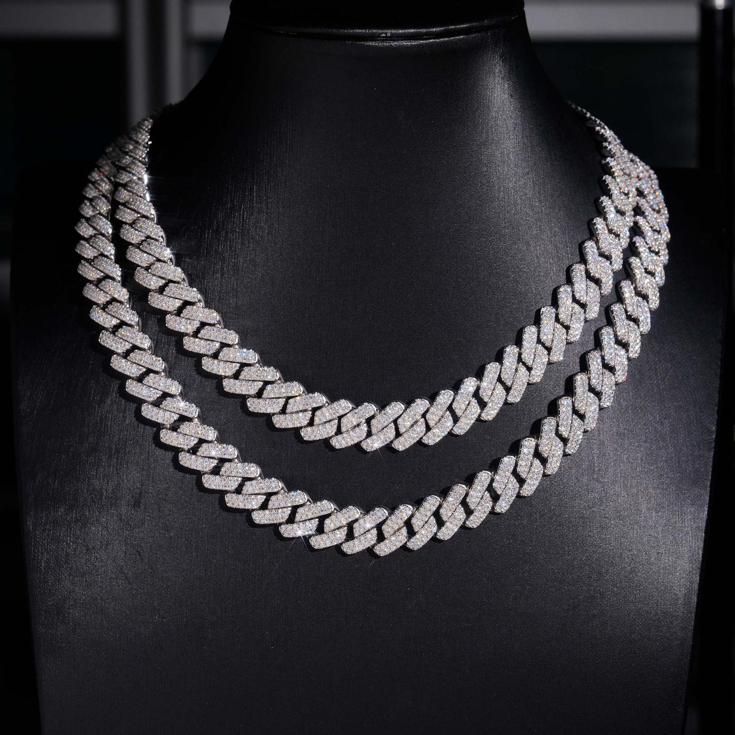 14MM Moissanite Cuban Link Chain - Trapezoid Iced VVS S925