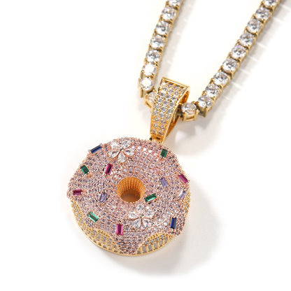 Gold Donut Pendant - Multicolor Stone Sprinkles