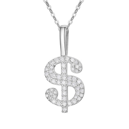 White Gold Moissanite Pendant - S925 Iced Dollar Sign