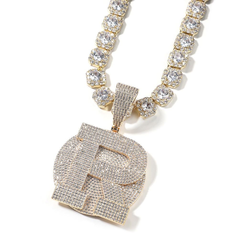 Gold Custom Initial Pendant - Iced Out 3D Initial Medallion