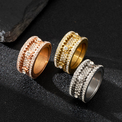 Gold Spinner Ring - Iced Rotating Gear Center