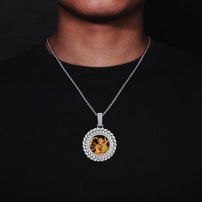White Gold Picture Pendant - Iced Wheat Wreath