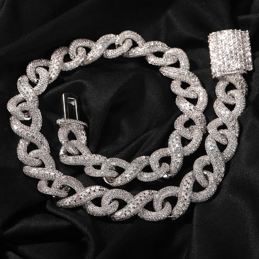 16MM White Gold Cuban Link Chain - Iced Out Twisted Links
