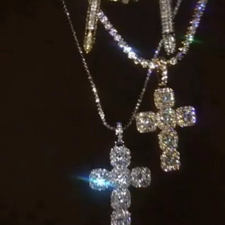 Large Diamond Cross Pendant - Ice Grind