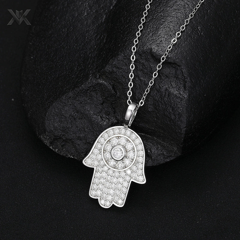 S925 Moissanite Hand of Fatima Pendant - Ice Grind