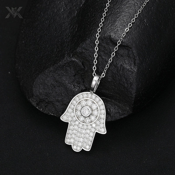 S925 Moissanite Hand of Fatima Pendant - Ice Grind