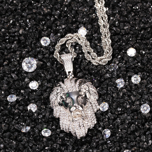 White Gold Lion Pendant - Iced Mane Sculpted Face